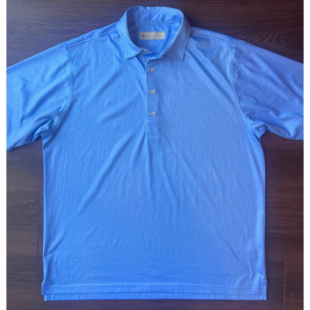 Donald Ross Mens Blue White Micro Dot Performance Golf Polo Shirt Large RN127277